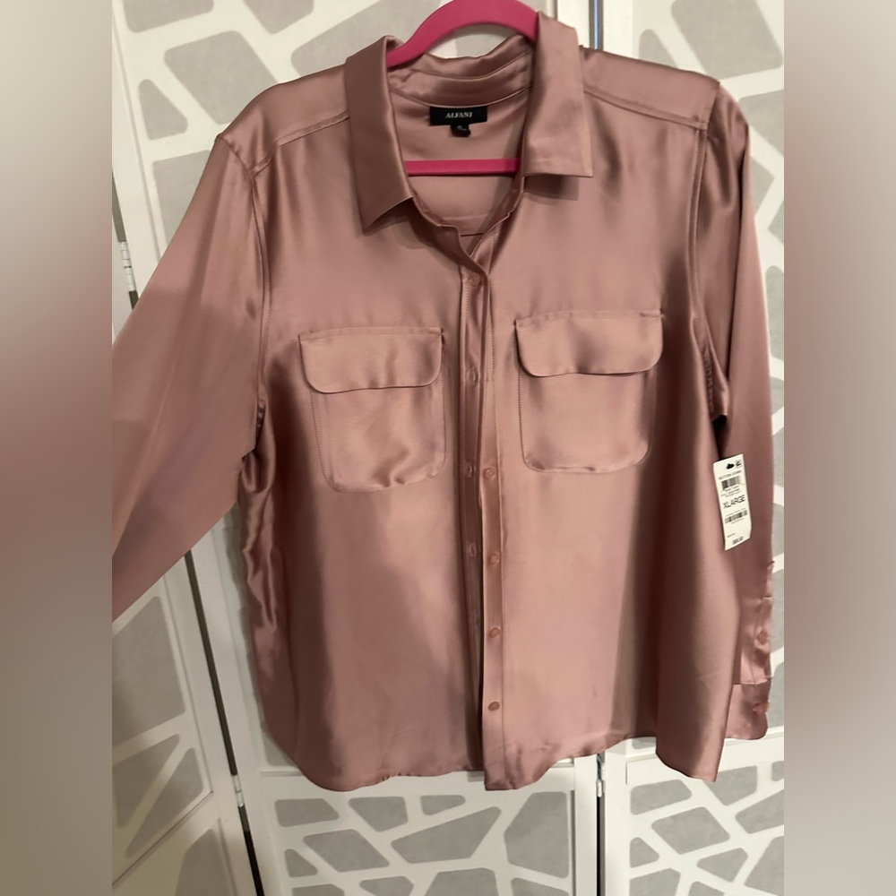 Alfani Satin Button-Down Shirt in Dusty Rose